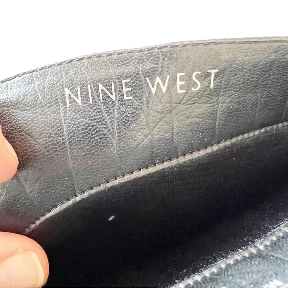 Nine West June Black Leather Slouch Boot Size 8.5 High Heel 80s Vibes Wench Goth - Picture 8 of 10